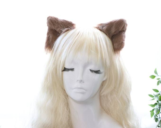 Teddy Brown Cat ears Kitty kitten Cosplay Anime Headwear Long Mix Furry Animal Hair clip Hairpin Costume Natural Simulation