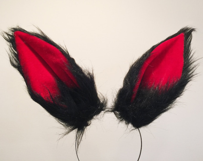Black Red Fox Ears Demon Long fur Cosplay Animal Furry Bunny ears Rabbit Wolf Easter NALUMI