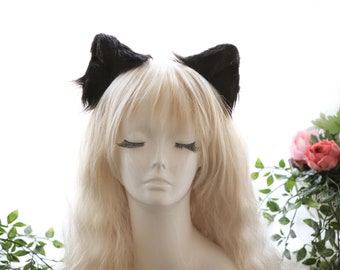 Black Cat ears Kitty kitten Cosplay Anime Headwear Long Furry Animal Hair clip Hairpin Costume Natural Simulation
