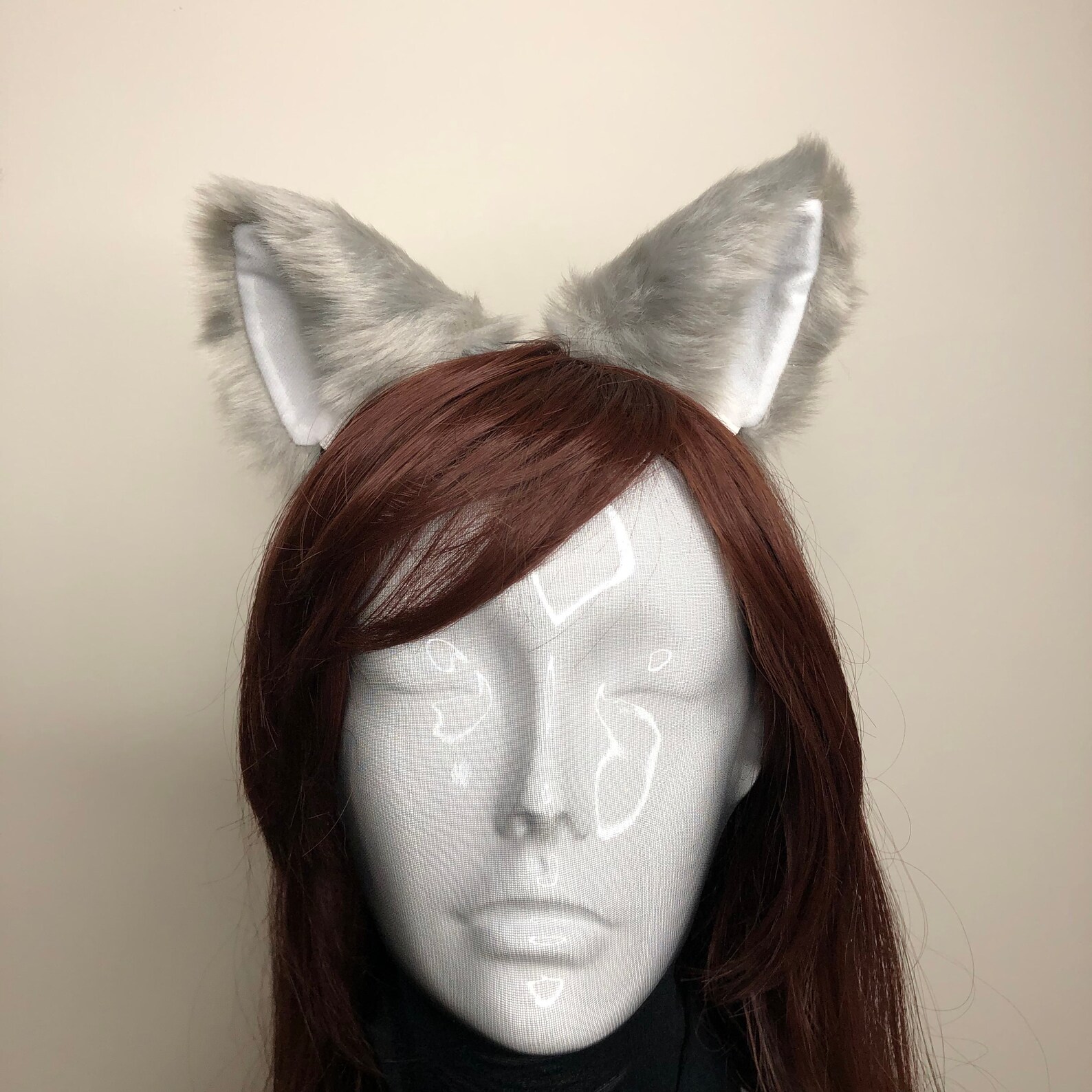 Cat Ears Kitty Cosplay Headwear Light Gray Furry White Inside Etsy