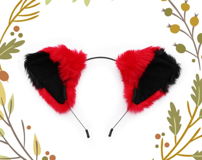 Cat ears Kitty Head wear Red Black Furry Animal Headband Costume Bow Bells