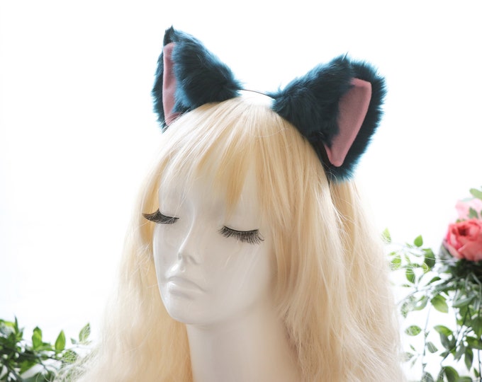 Cat ears Kitty Cosplay Headwear Blue Furry Pink Inside Animal Headband Costume