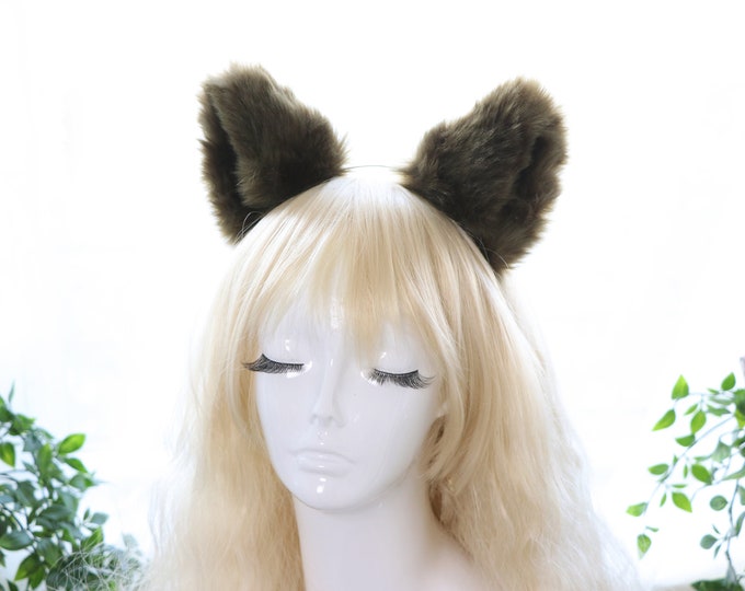 Big Cat Ears Kitty Cosplay Headwear Dark Olive Green Furry Dark Green Inside Animal Headband Costume