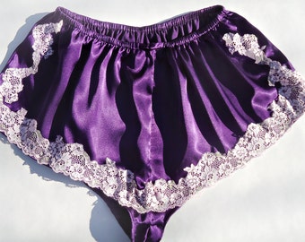 Violet lingerie, violet satin  lingerie,Burgundy french knickers, satin knickers, satin panties, violet pyjamas