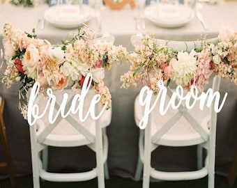 Bride and Groom Chair  Signs  - Chair Sign Wedding- Bride Groom Chair Sign - Wood Wedding Reception Chair Signs - Set Wedding Signs