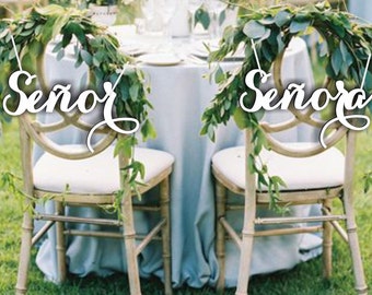 Señor and Señora Signs - Wooden Wedding Sign - Wedding Chair Signs - Spanish  Chair Signs - Set Wedding Signs