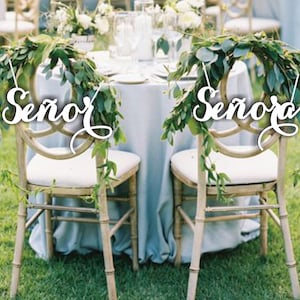 Señor and Señora Signs - Wooden Wedding Sign - Wedding Chair Signs - Spanish  Chair Signs - Set Wedding Signs