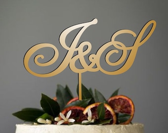 Custom Initial Cake Topper Wedding Monogram-Custom Cake Topper Wooden Monogram- Wedding Gold Cake  Topper.