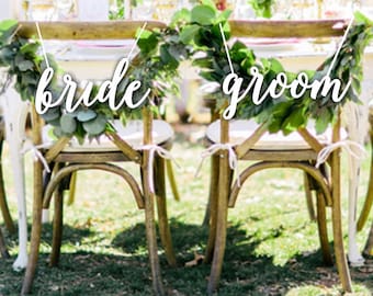 Bride and Groom Chair SIgns - Chair Sign Wedding- Bride Groom Chair Sign - Wood Wedding Reception Chair Signs - Set Wedding Signs