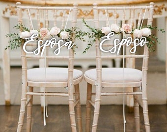Esposa Esposo Spanish wedding chair signs - Esposa Esposo chair signs-Chair Signs - Wood Wedding Reception Chair Signs - Set Wedding Signs