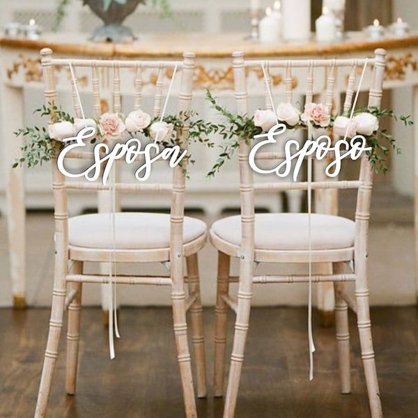 Esposa Esposo Spanish wedding chair signs - Esposa Esposo chair signs-Chair Signs - Wood Wedding Reception Chair Signs - Set Wedding Signs