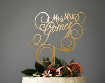 Gold Cake topper for Wedding, Personalized cake topper, Rustic wedding cake topper, Custom Mr Mrs cake topper, Anniversary Cake toppers