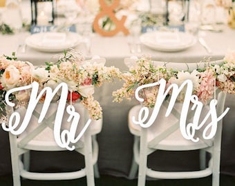 Mr and Mrs  Chair Signs -Chair Sign Wedding-Mr and Mrs Chair Sign- Signs - Wood Wedding Reception Chair Signs- Set Wedding Signs