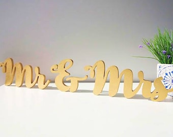 Freestanding Mr and Mrs Wedding Signs for Wedding Sweetheart Table- Mr and Mrs Letters- Large Thick Wooden Bridal Sign -Wedding Table Sign .