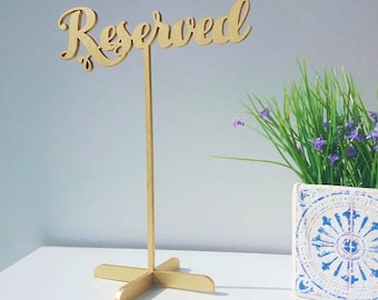Gold "Reserved "  table  sign. Wedding table decor.  Freestanding set . Wedding Table Sign .
