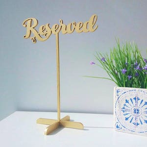 Gold &quot;Reserved &quot;  table  sign. Wedding table decor.  Freestanding set . Wedding Table Sign .