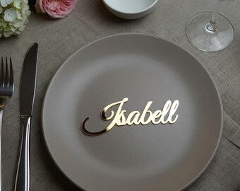 Gold mirror Wedding Place Cards, Custom Laser Cut Name Cards, Personalized Table Decor