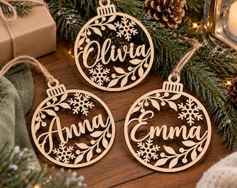 Personalized Christmas Ornament, Custom Name Bauble, Laser Cut Christmas Tree Decoration, Personalized Holiday Gift
