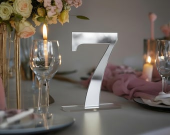 Silver Mirror Acrylic Table Numbers, Wedding Table Numbers, Mirror Acrylic Wedding Decor, Luxury Wedding Reception Table Numbers