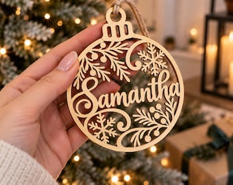 Personalized First Christmas Ornament, Custom Name Bauble, Baby's First Christmas Gift, Wooden Christmas Tree Decoration