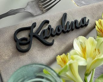 Personalized wedding place table cards Laser cut names Guest names Weddings place cards Laser cut name signs Place settings Bride and Groom