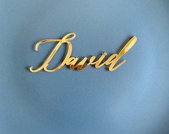 Gold mirror acrylic personalized wedding laser cut name place cards for guests and bride groom, for wedding or party table place name card