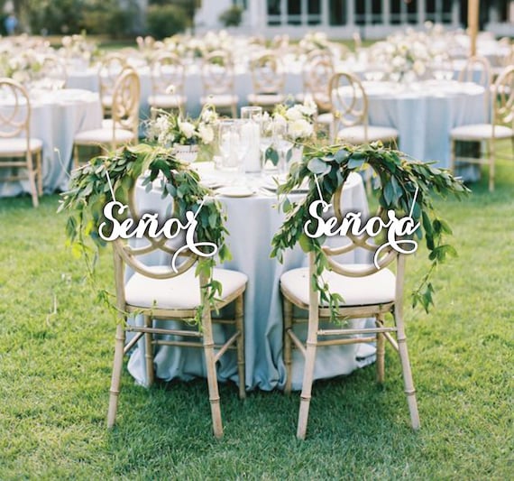 Señor and Señora Signs - Wooden Wedding Sign - Wedding Chair Signs - Spanish  Chair Signs - Set Wedding Signs