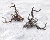 925 Sterling Silver Stag Buck Skull Deer Pendant with Antlers and Crown of Thorns - Fantasy Hunter Necklace