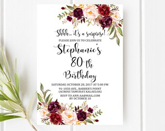 80th birthday invitations etsy
