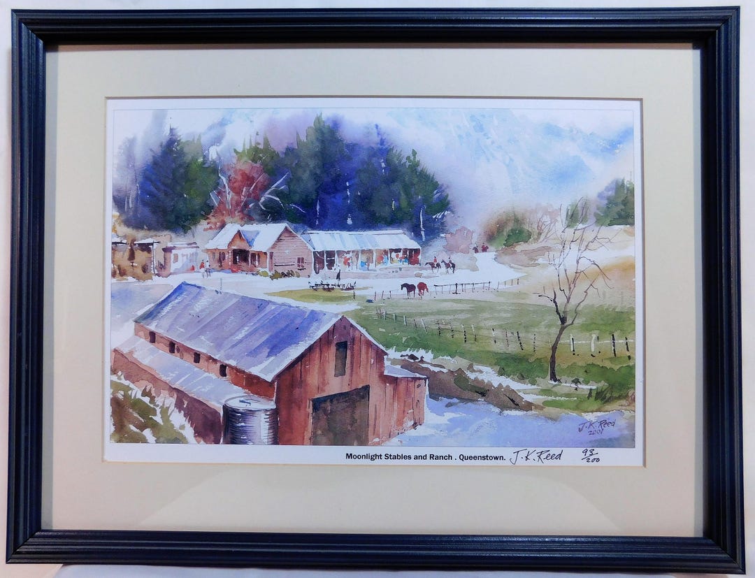 JK Reed Lithograph: Moonlight Stables, Queenstown New Zealand, Signed ...