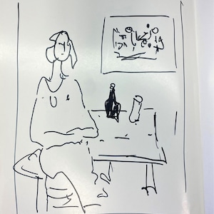 May include: A black and white line drawing of a person sitting at a table with a bottle and glass. The drawing is signed "Por. u An Vinent et cette chese Changhai auce fonte more punitive Zurhly le 3 Dec 48".