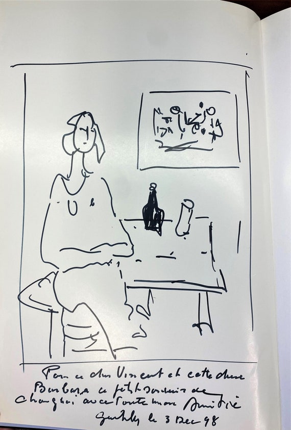 Marcel Mouly Original Ink Drawing: Woman at Table, 1998
