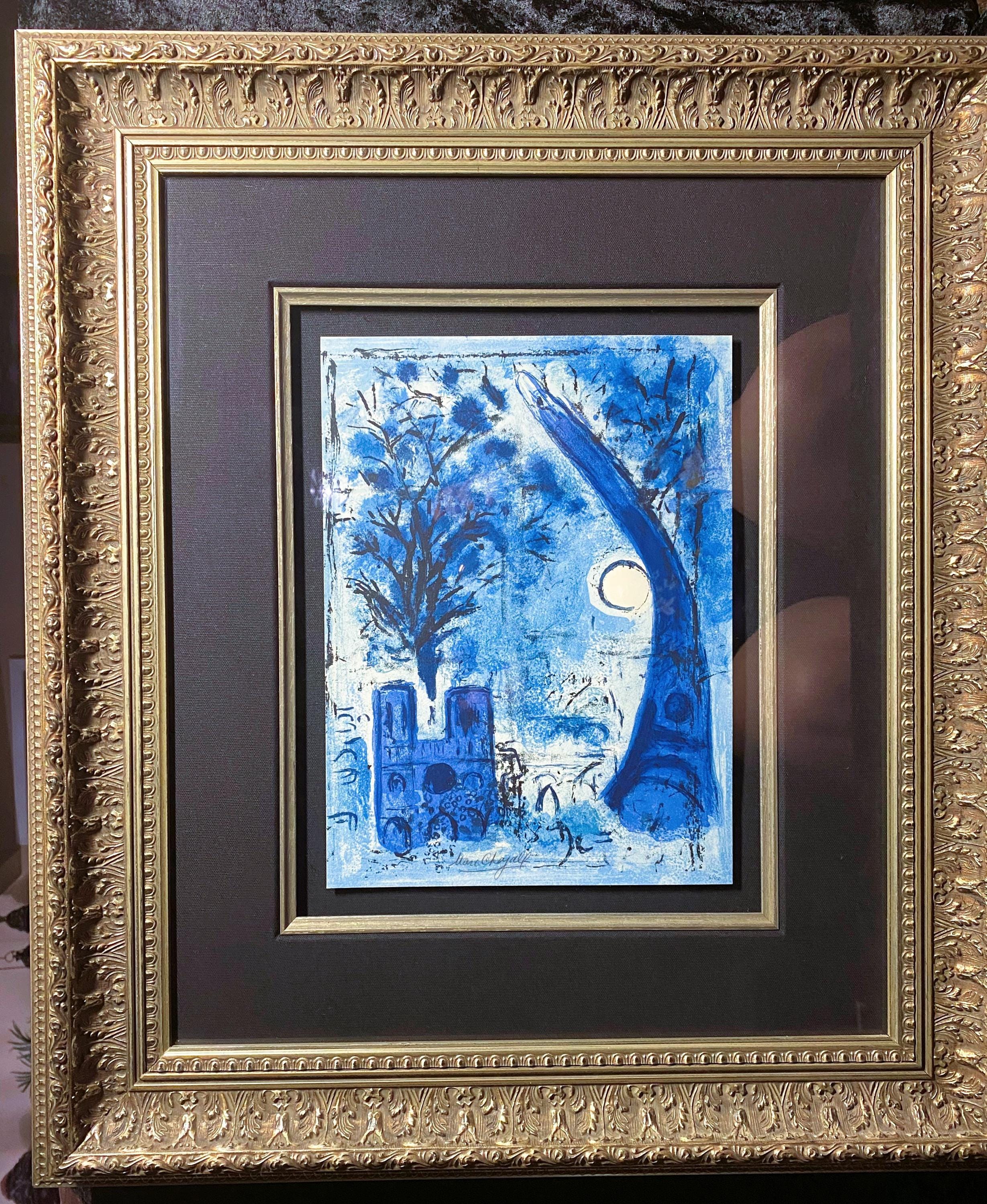Marc Chagall Notre Dame Et La Tour Eiffel Signed and