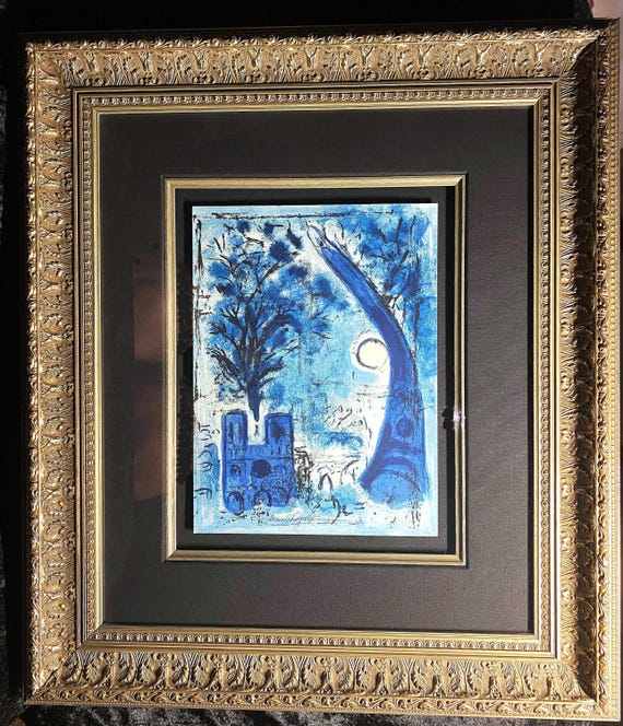 Marc Chagall Notre Dame Et La Tour Eiffel Signed and
