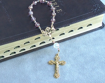 Rosary Chaplet, Czech Glass and Golden Pewter, Ten Beads