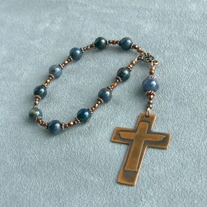 Prayer Bead Chaplet, Ten Beads, Blue Pietersite and Copper