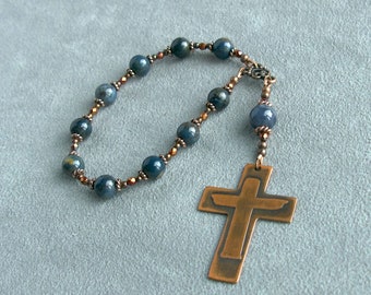 Prayer Bead Chaplet, Ten Beads, Blue Pietersite and Copper