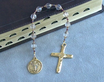 Prayer Bead Chaplet, Ten Beads, Pewter Cross and Angel Medal