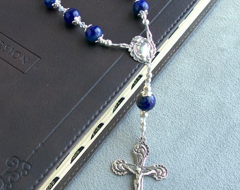 Prayer Bead Chaplet, Ten Beads, Lapis Lazuli and Sterling Silver