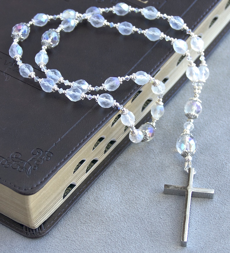 Protestant/Anglican Prayer Beads Inspirational, Christian Czech Glass, Stainless Steel, Pewter image 1