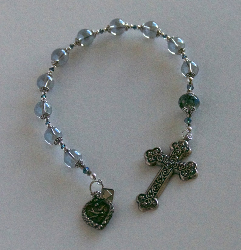 Christian Prayer Beads Blue Crystal and Sterling With Cross Etsy