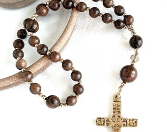 Anglican Protestant Prayer Beads; Hardwood, Brass, and Pewter
