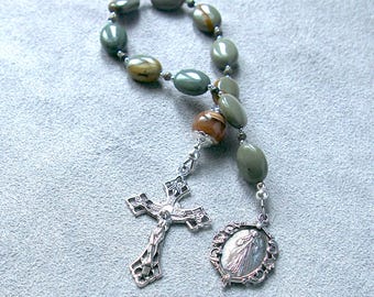 Divine Mercy Chaplet; Sterling Silver and Jasper
