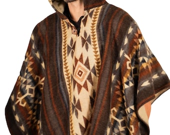 Alpackaullponcho, mörkgrå, huva, släktgeometrisk design, handgjord ecuador unisex