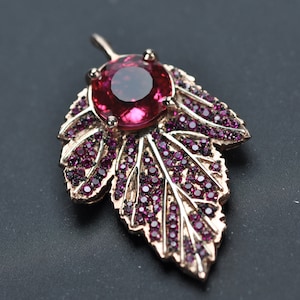 Autumn Red Maple Leaf 925 rose gold plating 12.85ct lab Tourmaline
