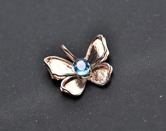 Neon Blue lab-grown tourmaline Silver Butterfly pendant with Lab-created Tourmaline