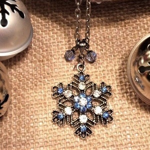 Blue Rhinestone Snowflake Necklace; Christmas Necklace; Holiday Necklace; Snowflake Necklace; Snowflake; Christmas; Winter; Holiday; Crystal