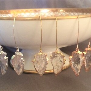 Arrowhead Earrings; Crystal Quartz Arrowhead Threader Earrings; Crystal Arrowhead Threader Earrings; Quartz Arrowhead Threader Earrings
