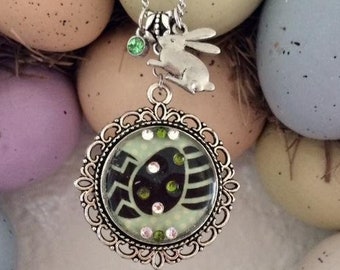 Easter Necklace, Easter Jewelry, Easter Egg Necklace, Easter Egg, Easter Bunny Charm Necklace, Easter Gift, Basket Stuffer, Easter Pendant