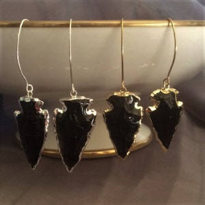 Arrowhead Earrings; Black Agate Arrowhead Threader Earrings; Black Arrowhead Earrings; Arrowhead Threader Earrings; Threader Earrings